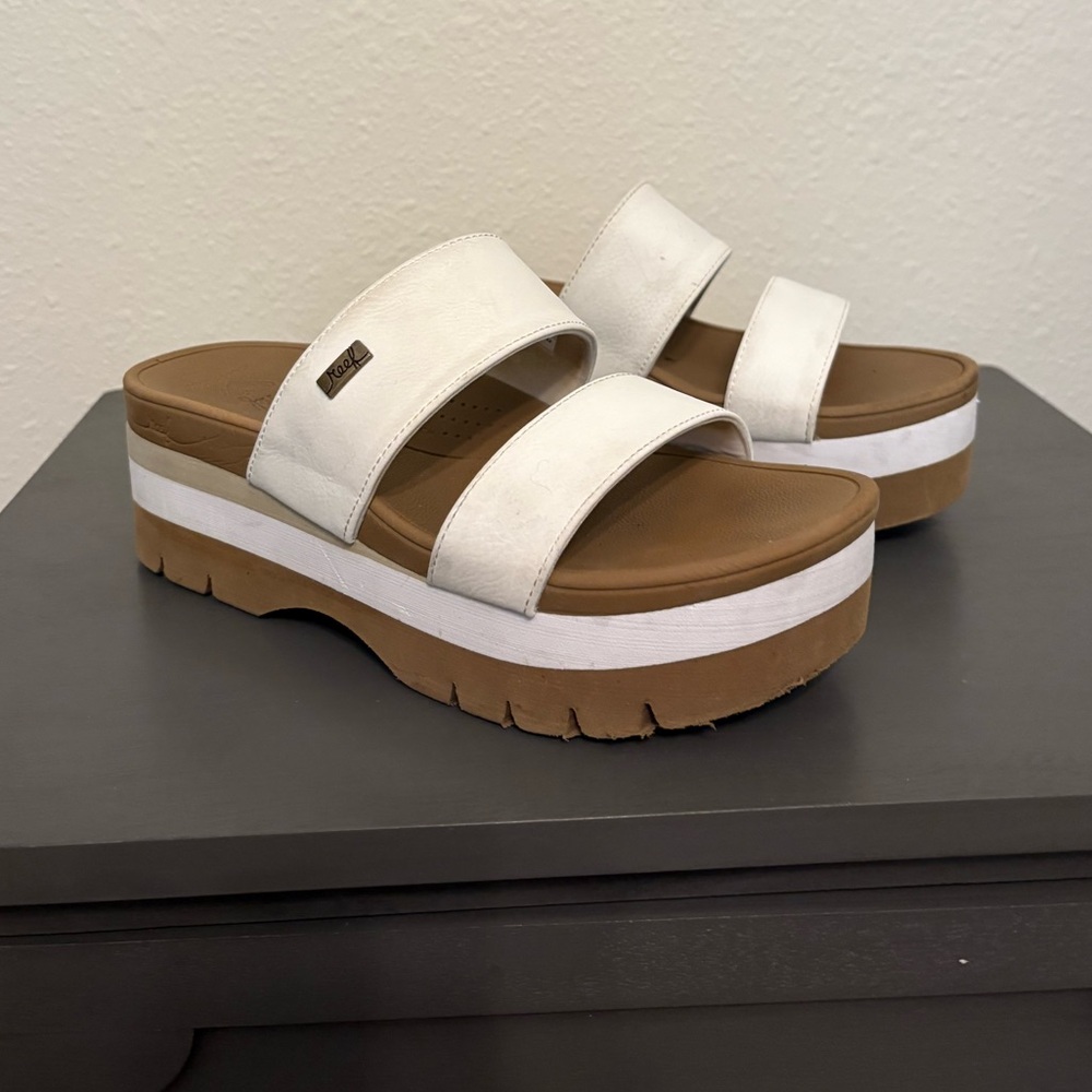 Reef White and Tan Platform Sandals